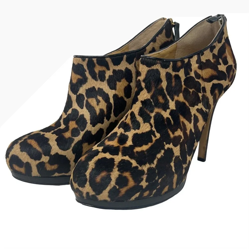 Nine West Haywire Stilleto Platform Heels‎ Mobwife Booties Cheetah Leopard Fur 8